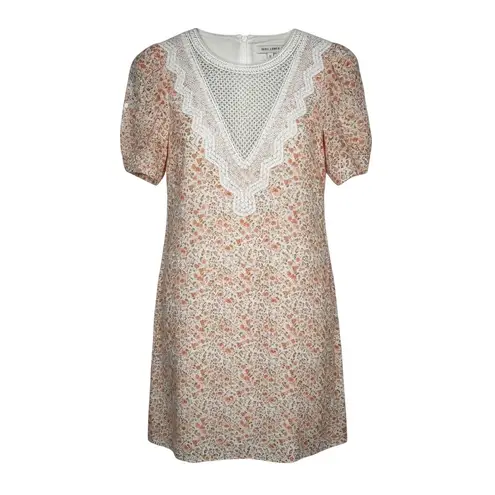 Molly Bracken Floral Dress Crochet Lace Yoke Puff Sleeve Orange Size Small New