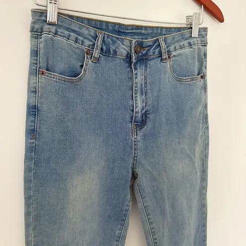 NWT Aaron and Amber Light Blue Flare Bell Bottom Jeans Raw Hem High Waist Sz M Size M