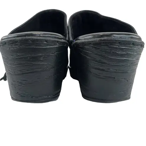 b.o.c. Fringe Leather Mules Black 6 Slip On Open Back Chunky Heel Clogs Shoe