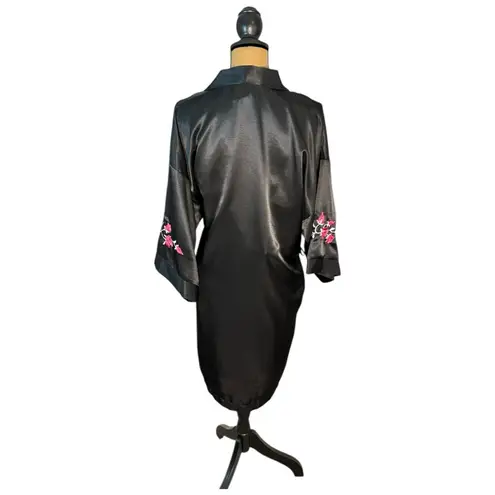 Y2K Bali Studio Slip Dress & Robe Womens Large Black Rose Embroidered Whimsigoth