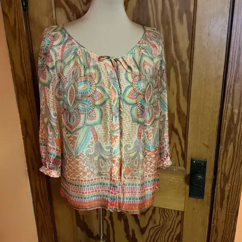 Lavender Brown Boho Colorful Silk Blouse