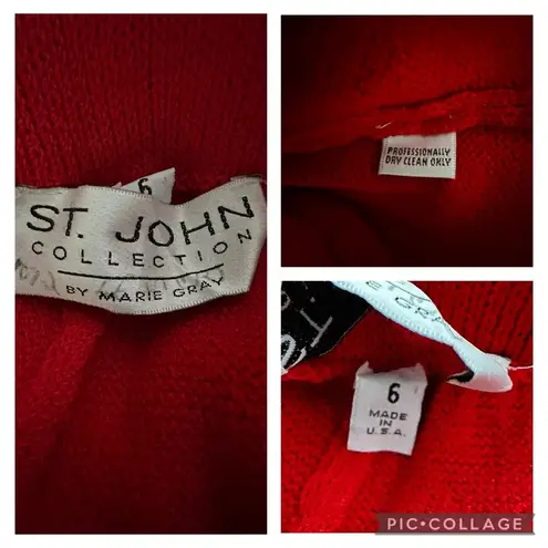 St. John Collection Santana Knit Marie Gray Red Crop Pants Pleated Pocket Size 6