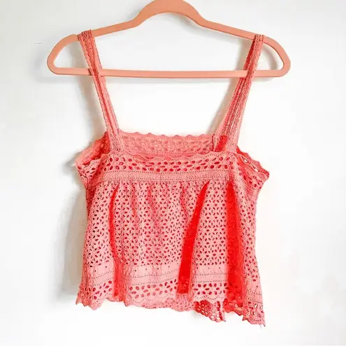 Coco + Jaimeson Pink Eyelet Embroidered Cropped Cami Top sz Small