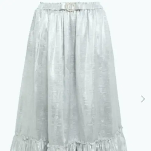 Shrimps Pearl Belt Metallic Midi skirt In Silver Size 8