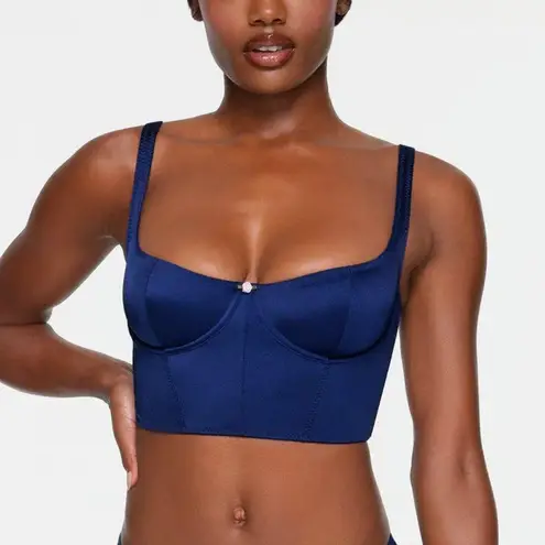 SKIMS Stretch Satin Corset in Neptune, Size Small