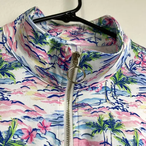 Stella Parker Pink Top Large Long Sleeve 1/4 Zip Floral UPF Golf Hiking Stretch Blue