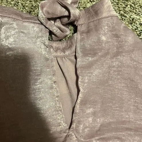 Ethereal Cold Shoulder Mock Neck Shimmer Top Mauve Long Sleeve Large