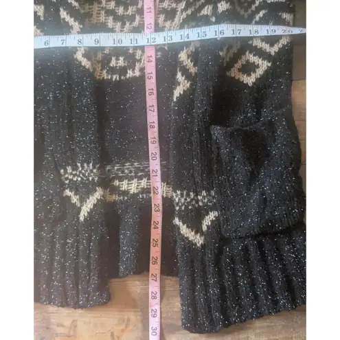Shyanne Sparkle Knit Cardigan XS Black Tan Western Fair Isle Sweater Coat