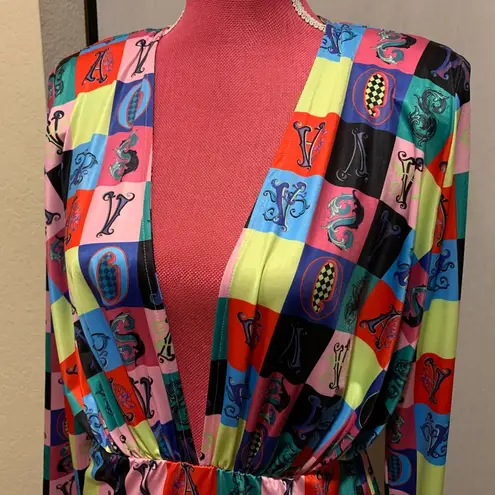 Deep plunge neck colorful bodysuit size L Size L