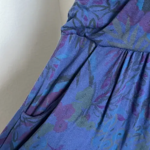 Fresh Produce Blue Floral Dress Front Crossover Slouchy Front Pockets Medium