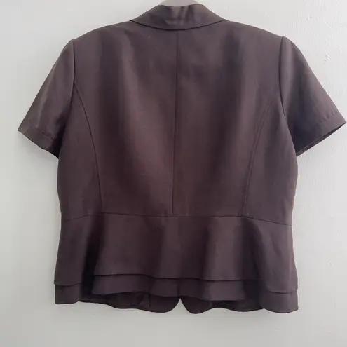 Tahari Linen Blazer PLUS Size 18 Brown Short Sleeve Notched Lapel Two Button