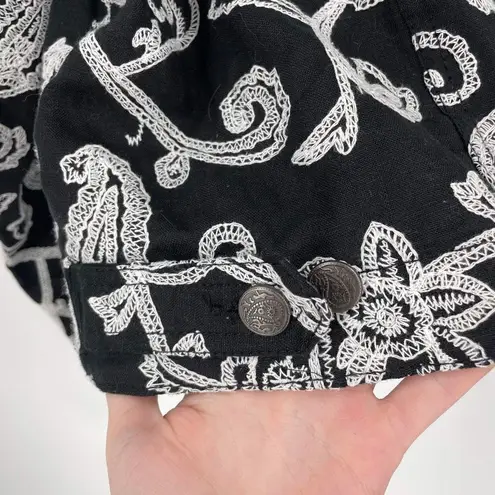 Carole Little Women's Boho Paisley Linen Embroidered Jacket Black White Size 3X Black