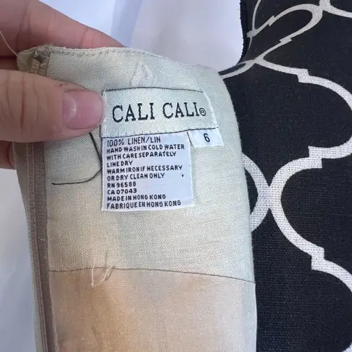 Cali Cali Beige 100% Linen Sleeveless Embroidered Hem Sheath Dress Size 6