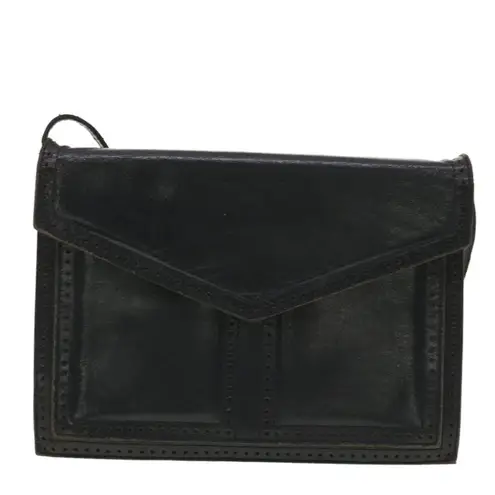 Yves Saint Laurent Dark Navy Leather Shoulder Bag Black