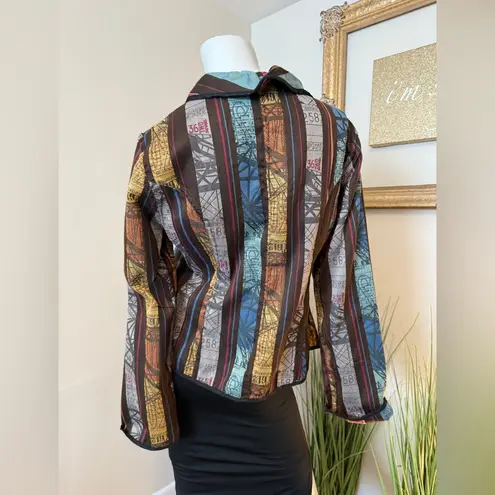 Multicolor Striped Women's Reversible Jacket Large Ruffle Collar Black