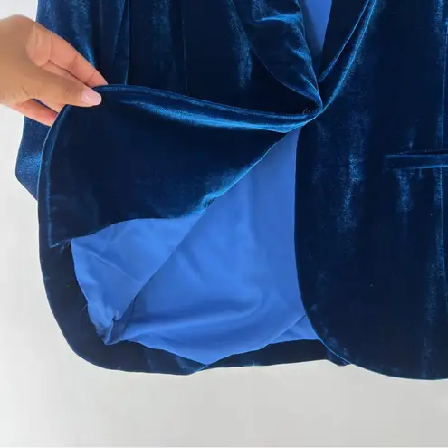 SEDGE Midnight Blue Velvet Womens Blazer Ruched 3/4 Sleeve 1 Button Size XS Blue