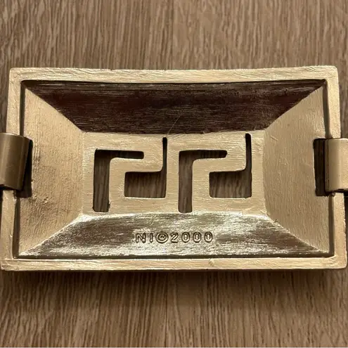 Vintage Silver Tone Greek Key Statement Adjustable Metal Belt © 2000 Y2K