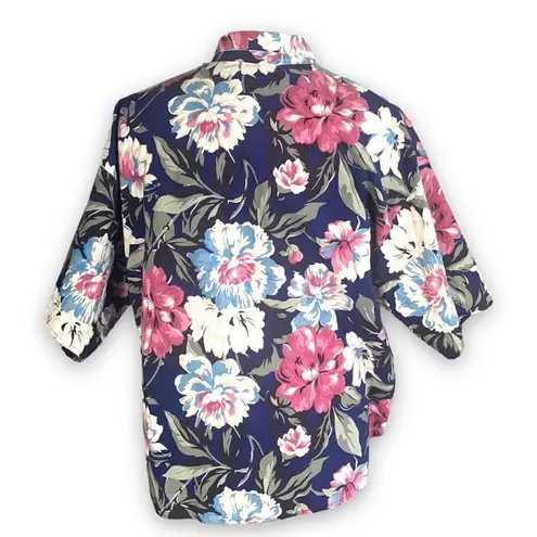 Vintage Randi Shirt Blue Pink Flower Detail Button Up Short Sleeve Collared Size XXL