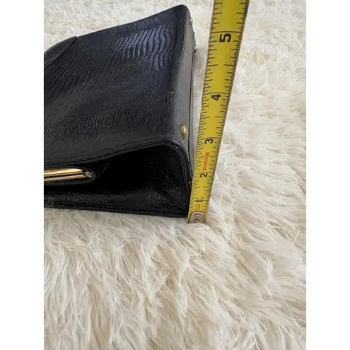 Vintage 50s Style Top Handle Handbag Black Lizard Print Purse Gold Hardware