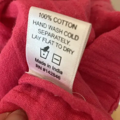 RHODE Harper Smocked Off‎ Shoulder Puff Sleeve Hot Pink Midi Dress Gauze Cotton