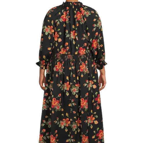 Terra & Sky Peasant Midi Dress Black Floral
