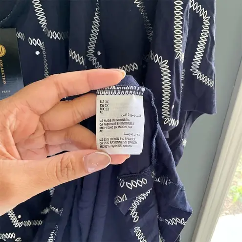 JM Collection Women's 3X Navy Blue & White Abstract Short Sleeve Top