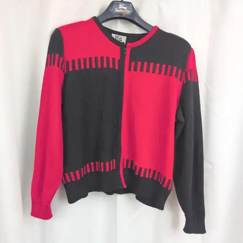 Vintage USA Made Ladies' Zip Up Colorblock Sweater Black Size L