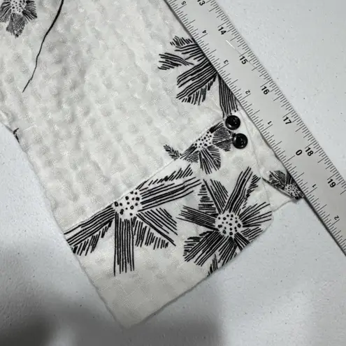 Nomadic Traders Linen Blend Button Front Blouse Top Women’s M Floral Textured White Size M