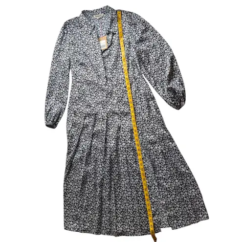 NWT Boden Pleated Skirt Midi Shirt Dress Size 8P Navy Flower Stem Office Preppy Blue