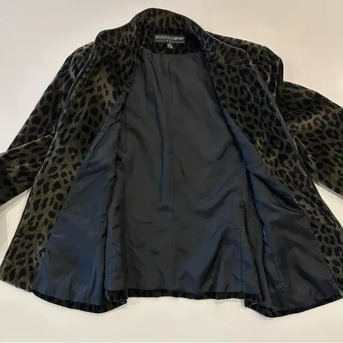 Kasper & Company‎ ASL Leopard Print Velour Zip Up Jacket Sz 12 Green