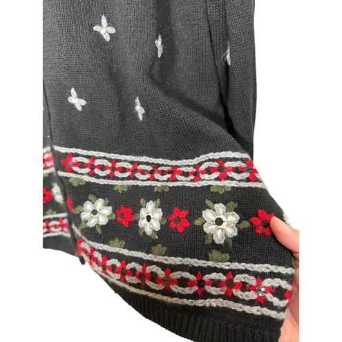 Northern Reflections Vintage  Black Embroidered Floral Cardigan Sweater XL