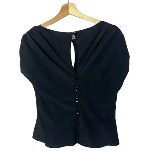 Milly Black Silk Button Back Cap Sleeve Short Sleeve Blouse 8