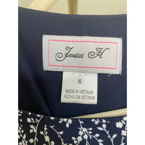 Jessica Howard Vintage Jessica H Ditsy Floral Midi Dress Navy Fit & Flare Elegant Wedding Party