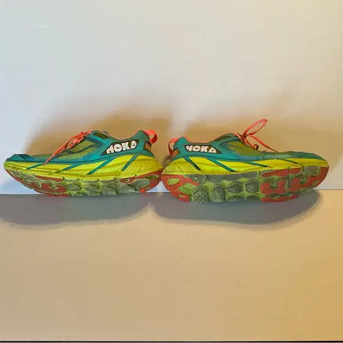 Hoka One One Womens Size 9 Shoes Clifton 1 Athletic Aqua Coral *FLAWED THRASHED