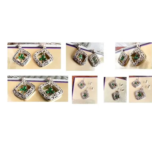 Vintage 80's Shamrock Earrings Handmade Dangle Posts St Patrick's Day Pa… Silver