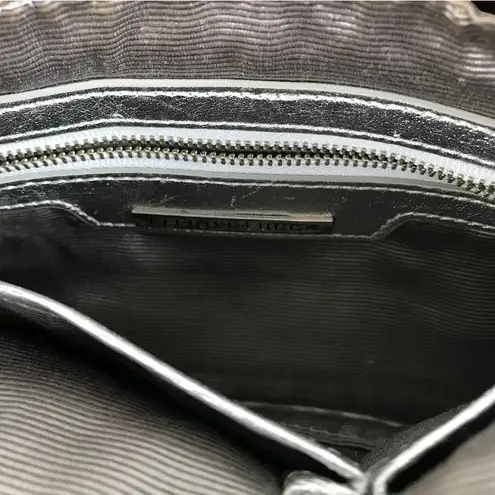 ELLIOT LUCCA Silver Metallic Woven Leather Shoulder Bag Holiday Party Preppy EUC