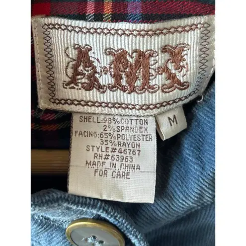 AMX Womens Jacket Size Medium Blue Corduroy Long Sleeve Button Up