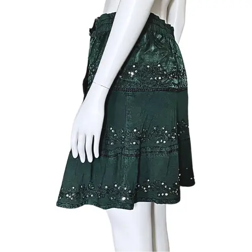 Vintage 90s Y2K Green Tiered Fairy Skirt Sequins M/L Whimsigoth Festival Boho Size L