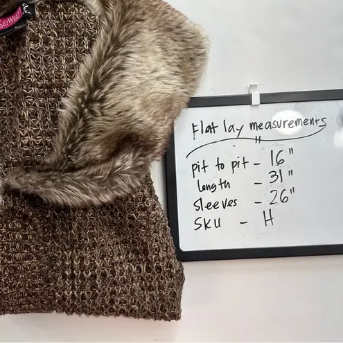 Vintage Say What USA Faux Fur Cardigan Sweater Women Size Medium Y2K Retro Brown