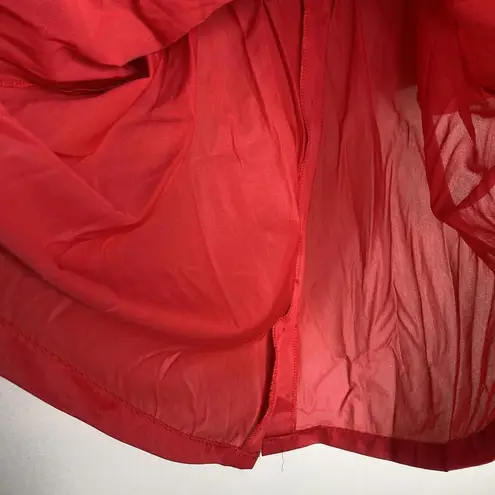 Kelly Reed Nylon Vintage Pajama Lounge Top Blouse Red Embroidered Large