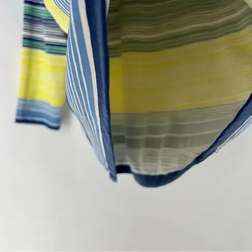 J. McLaughlin Blue Yellow Striped 3/4 Sleeve Soft Catalina Cloth Top Size XL