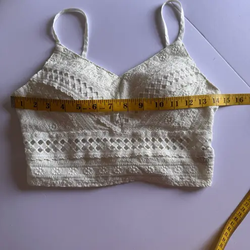 Rebellion Women's Size S White Lace Crop Cami Top Smocked V-neck Sleeveless