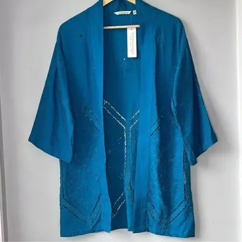 Soft Surroundings NWT Blue Nightingale Topper Open Front Eyelet Cardigan