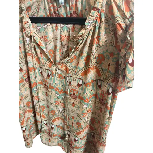 Rose + Olive Blouse Womens Size L Flutter Sleeve Popover Top Toucan Bird Print