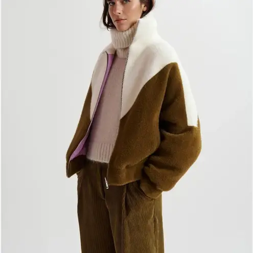 Essentiel Antwerp Graduation Jacket Ecru and brown reversible bomber jacket XS