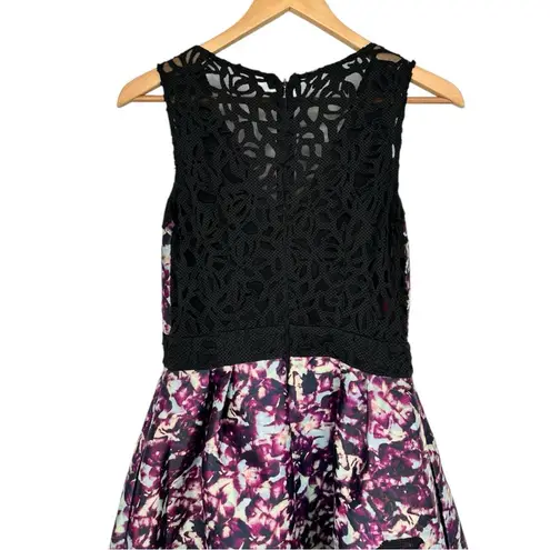 Monique Lhuillier ML Dark Floral Alex Dress size 4 High Low Midi Lace Sleeveless