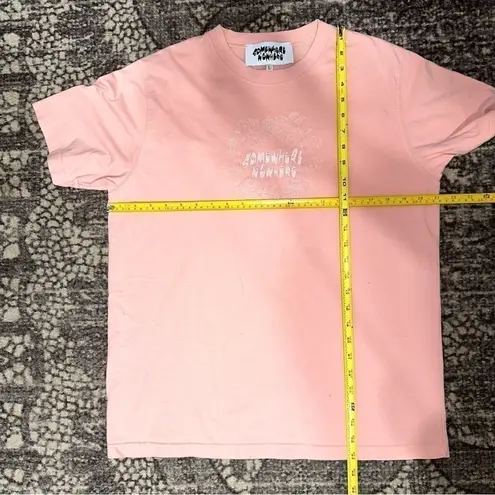 Somewhere Nowhere Womens Size L Pink Logo Floral Heart Horns Embroidered T