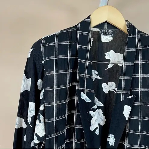 Vintage Carole Little 6 Petite 80's Floral Geometric Plaid Multi Print Blazer Black Size 6P