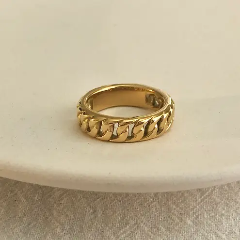 18K Gold Plated Minimalistic Curb Cuban Chain Link Ring