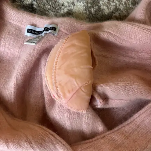 Jennifer Moore Women’s L Pink Lambswool Angora Padded Shoulder Cardigan Sweater